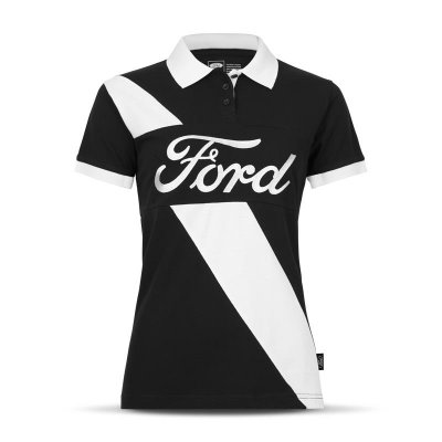 Ford Contrast Polo-Shirt női galléros, fekete-fehér